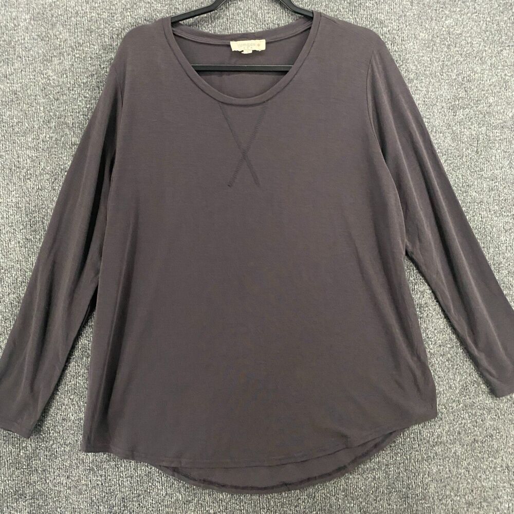 UMGEE USA Womens‎ Shirt XL Gray Solid Scoop Neck Long Sleeves Lagelook Casual